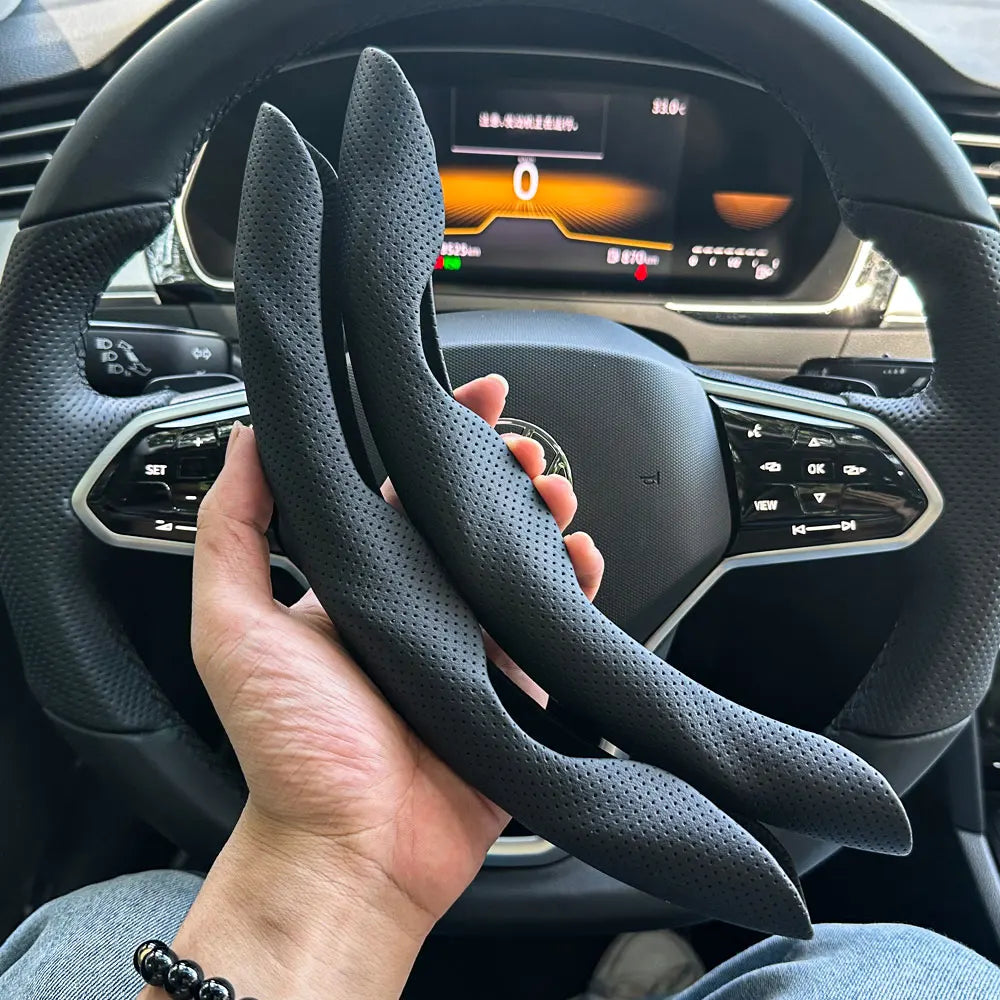 Universal D-shaped Round Car Steering Wheel Cover Ventilation hole Leather