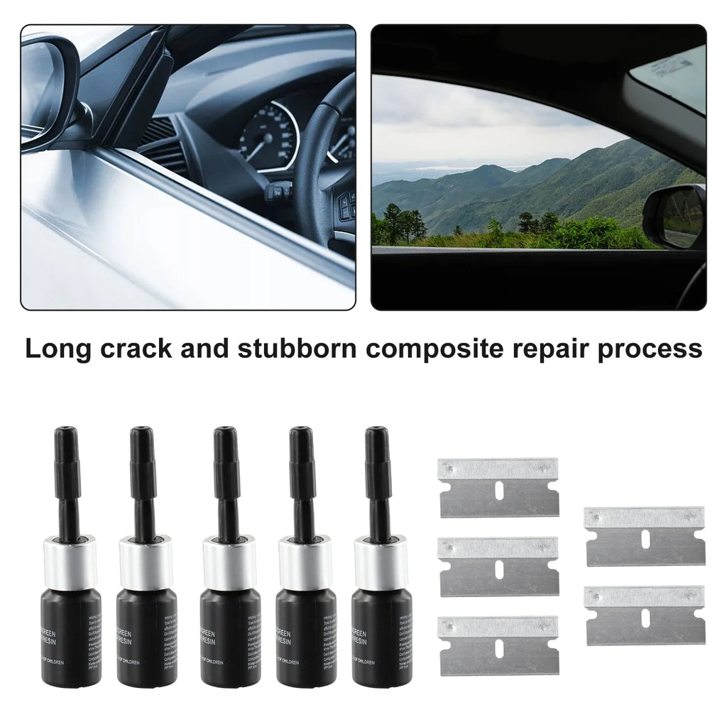 5PCS Automotive Glass Nano Repair Fluid Car Windshield Resin Crack Tool Kit Premium Automotive Accessory