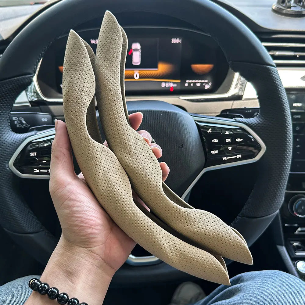 Universal D-shaped Round Car Steering Wheel Cover Ventilation hole Leather