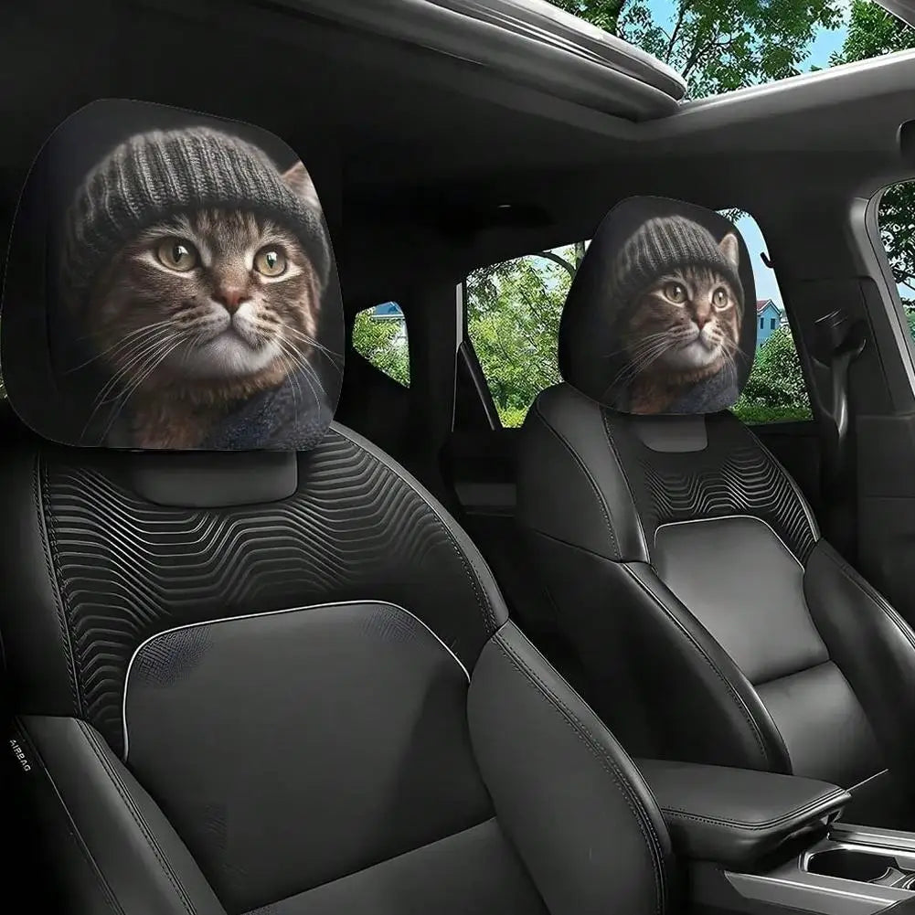 2PCS Bear Car Headrest Covers Universal Elastic Funny Printed Pillowcase