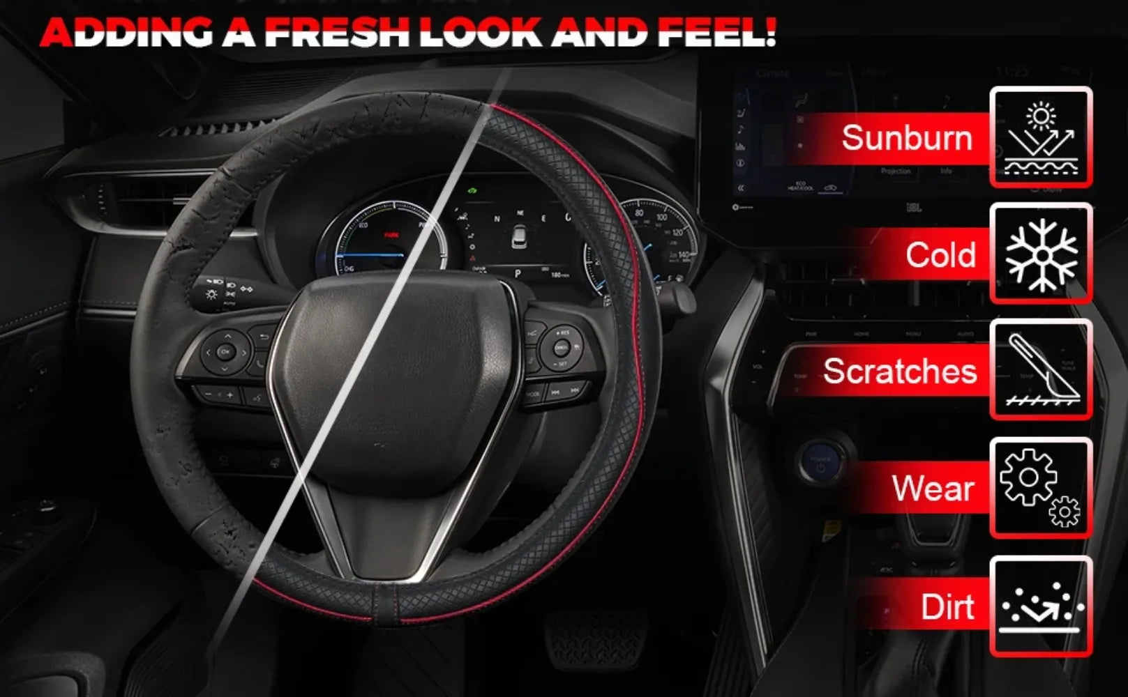 Car Steering Wheel Cover, Anti-Slip, Safety, Soft, Breathable, Heavy Duty