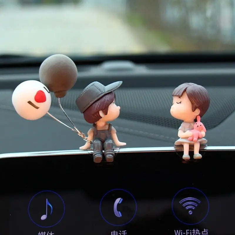 Cute Cartoon Couples Car Decoration Accessories Romantic Figurines Balloon Premium Automotive Accessory