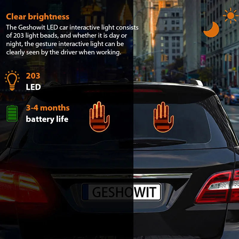 Funny Car Finger Gesture Light Multi-function Warning Tip Anti-Tailgating Premium Automotive Accessory