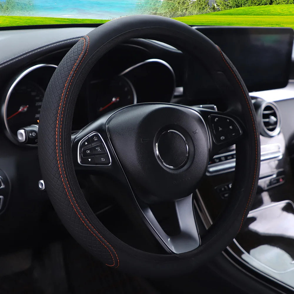 1pc Steering Wheel Cover Breathable Leather Anti Slip PU Leather Steering Covers