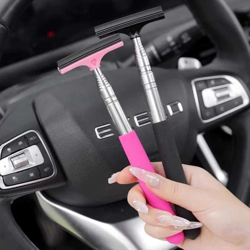 Car Rearview Mirror Wiper Telescopic Handle Durable Stainless Auto Glass Premium Automotive Accessory