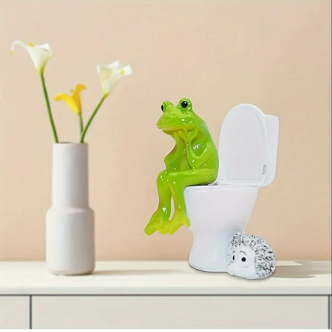 Funny Frog on Toilet Car Dashboard Ornament Resin, Perfect for Vehicle Interior Premium Automotive Accessory