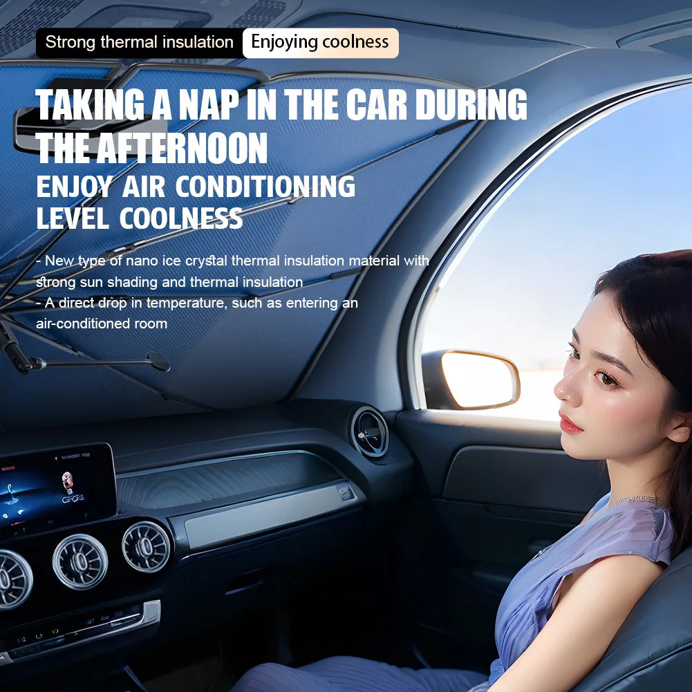 Car Sunshade Windshield Umbrella with 360° Rotation Bendable Handle Front Window