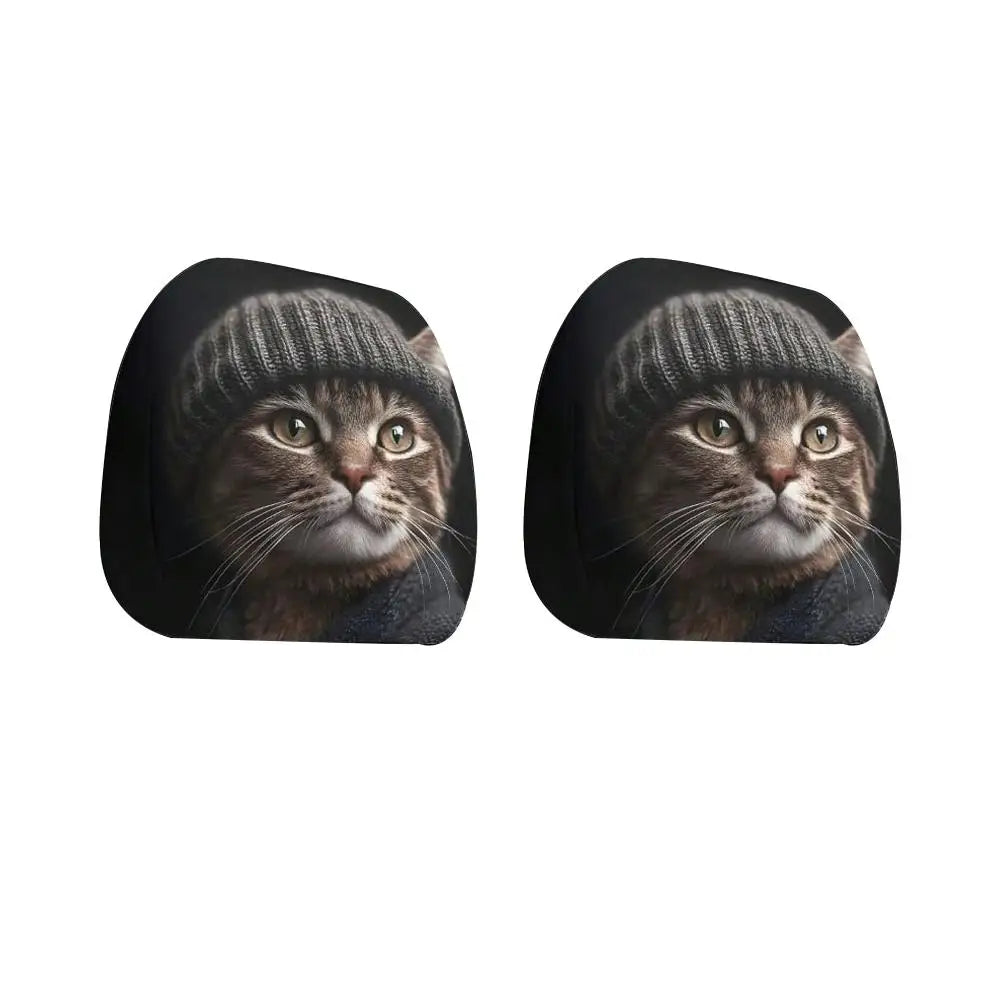 2PCS Bear Car Headrest Covers Universal Elastic Funny Printed Pillowcase