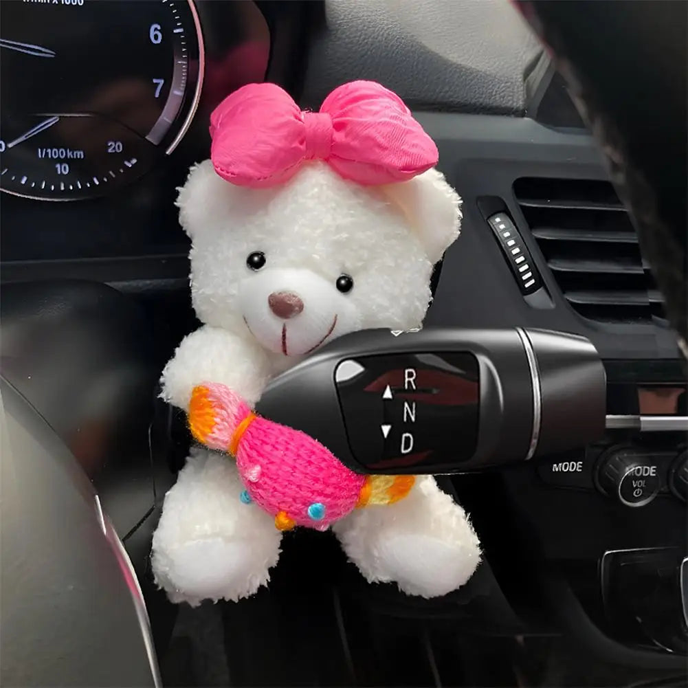 Cute Bear Car Gear Shift Decoration Plush Doll Turn Signal Wiper Rearview Mirror Premium Automotive Accessory