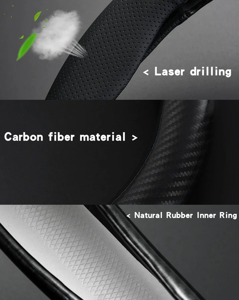 Universal Car Steering Wheel Cover Carbon Fiber Leather D shape O Shape