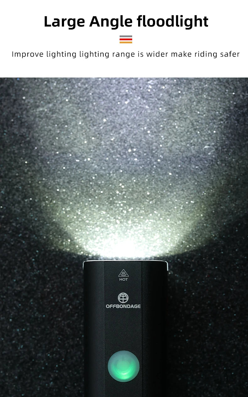 OFFBONDAGE Bike Front Light Rainproof USB Rechargeable Bicycle Light 1000LM Cycling Headlight LED 4800mAh Flashlight Bike Lamp