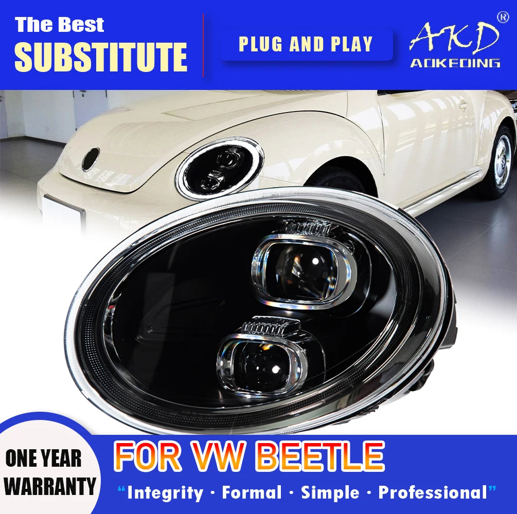 AKD Head Lamp for VW Beetle LED Headlight 2006-2021 Headlights Beetle DRL Turn Signal High Beam Angel Eye Projector Lens