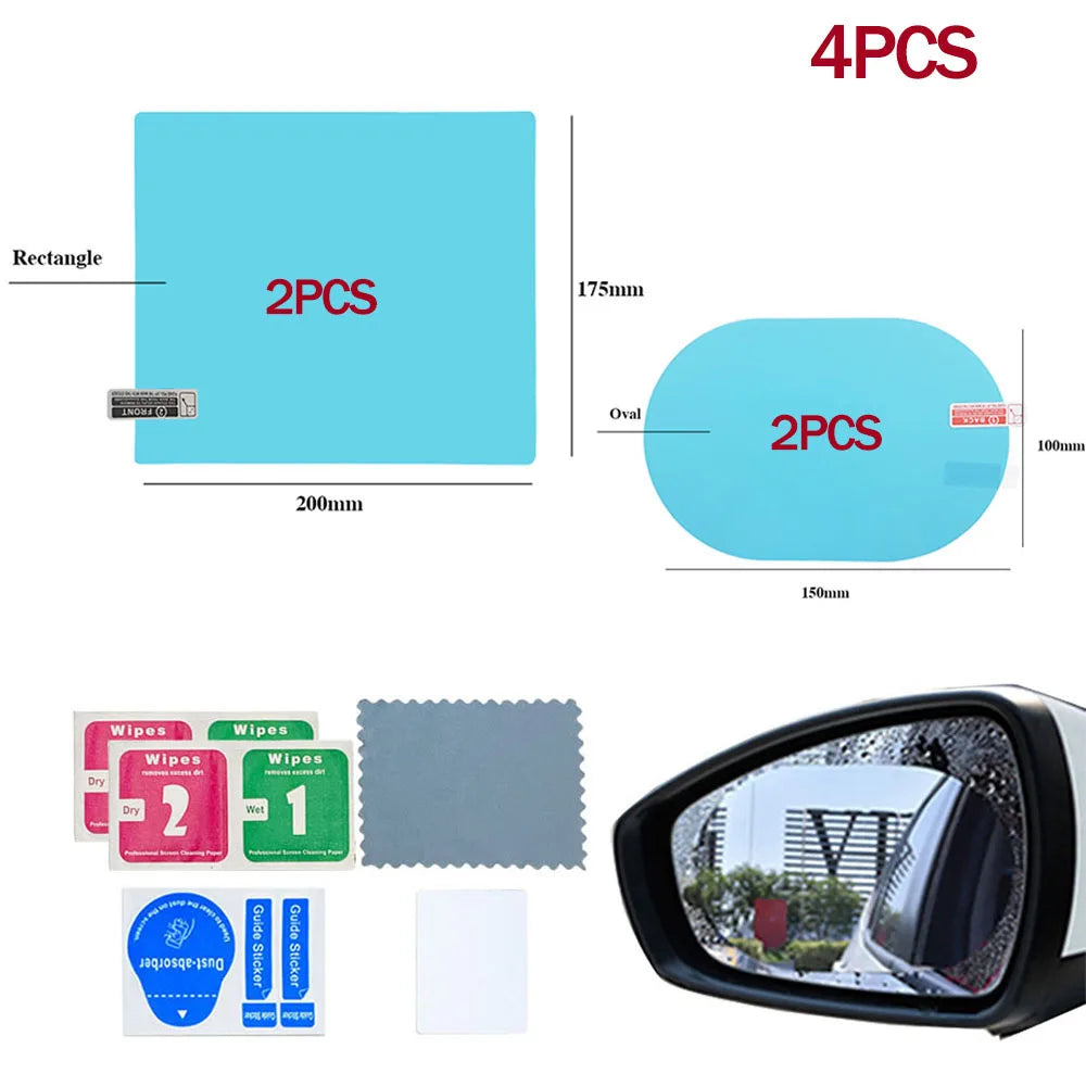 4PCS Car Rainproof Film 2 Auto Rearview Mirror Side Windows Waterproof Anti-fog Premium Automotive Accessory