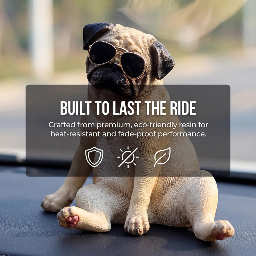 Cool Pug Car Dashboard Ornament Resin Dog Figurine Cute Auto Interior Decor for Premium Automotive Accessory
