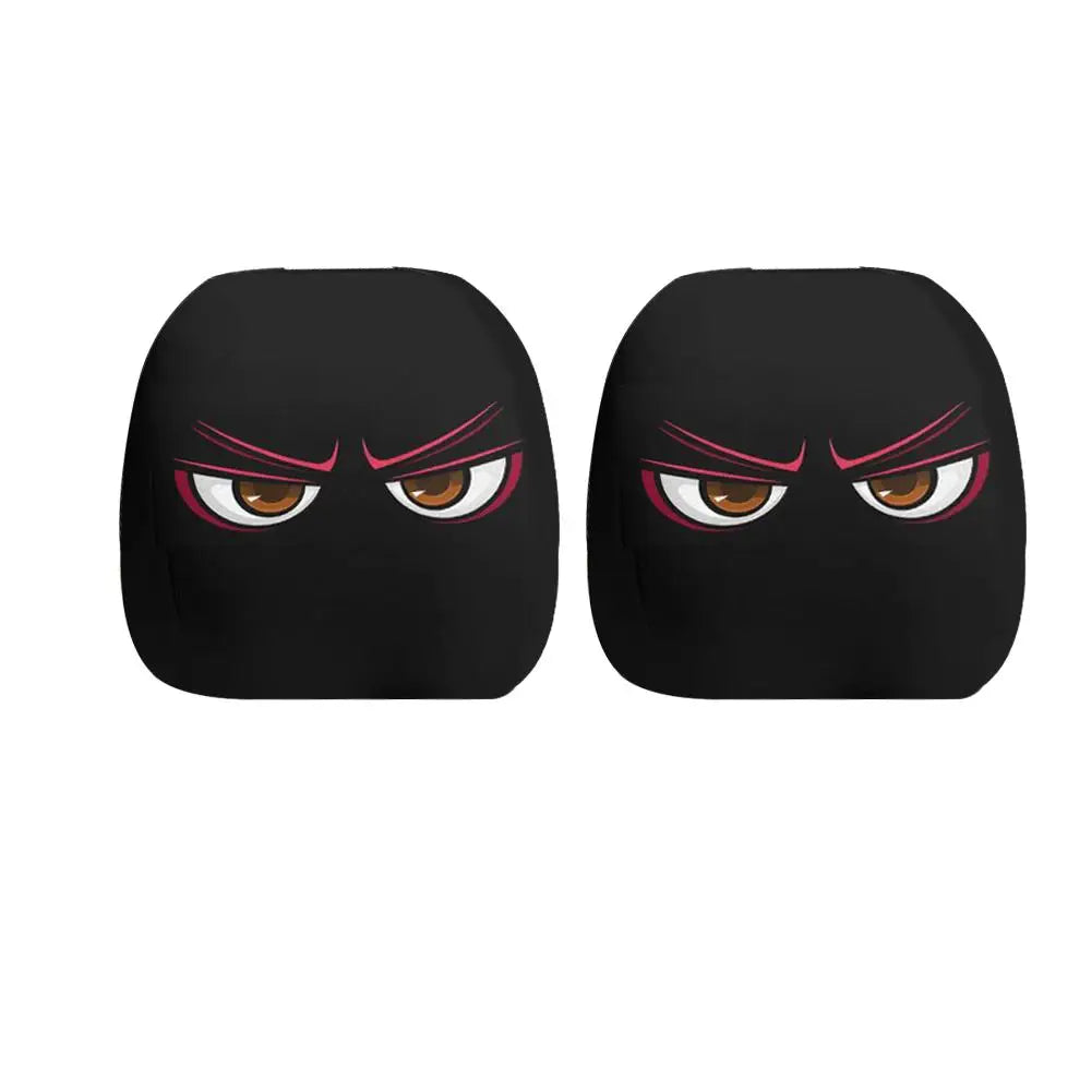 2PCS Funny Cartoon Premium Car Headrest Covers Elastic Stretchable Universal