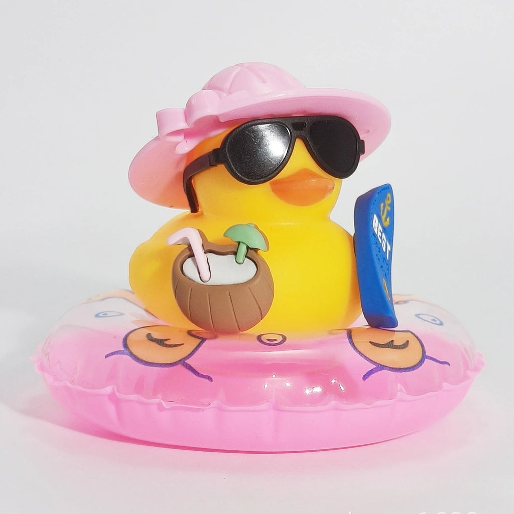 New! Car Dashboard Ornaments Summer Little Yellow Duck Coconut Skateboard Hat Premium Automotive Accessory
