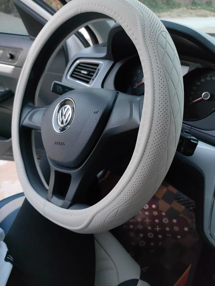 Steering Wheel Cover, Non-slip Napa Leather Perforated Patchwork Car Auto Vehicl