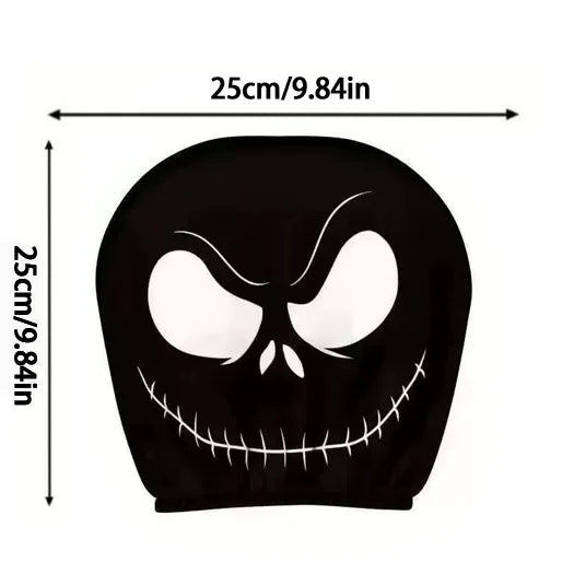 2pcs Horror-Themed Car Headrest Covers Black White Face Design Unfilled Interior