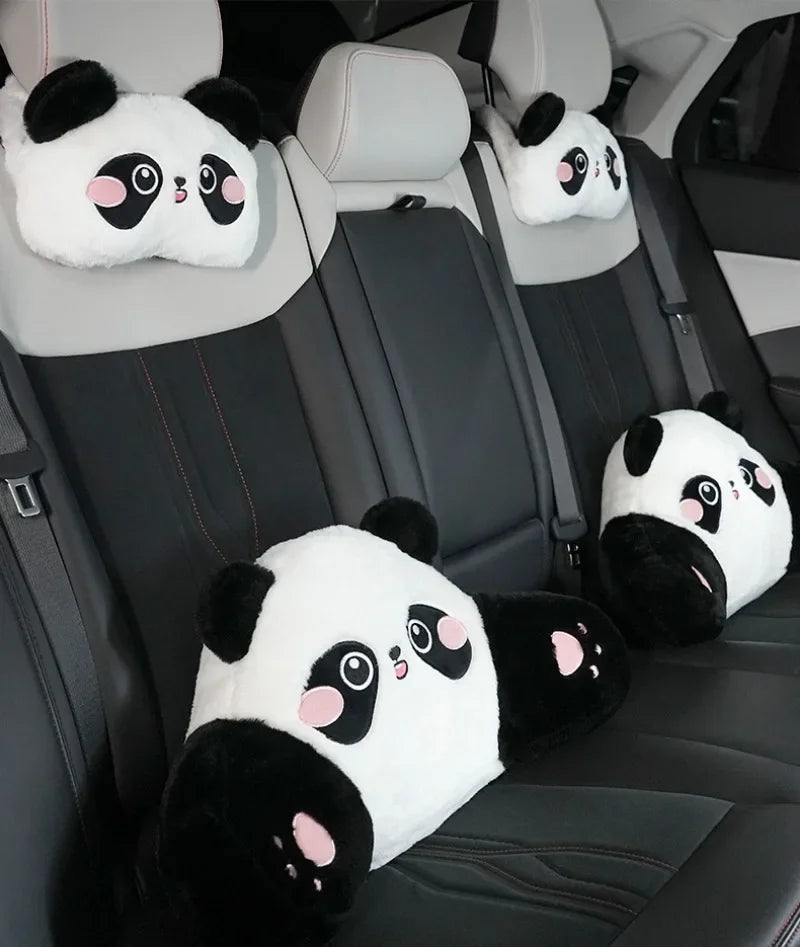 Car Headrest Neck Protection Pillow Cute Plush Panda Backrest in the Lumbar