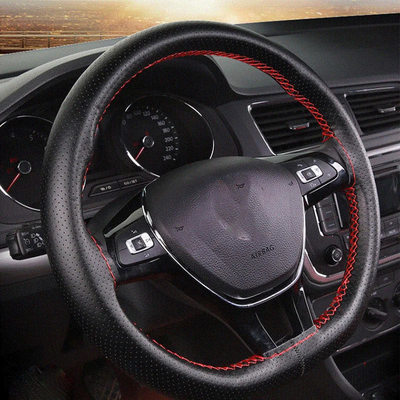 Car Steering Wheel Cover Needles And Braid Thread Artificial Leather Car Covers