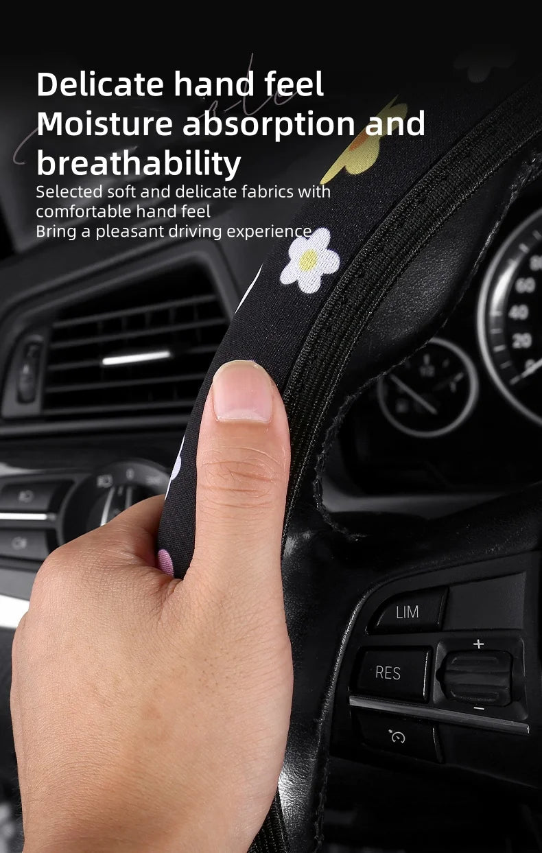 Car Steering Wheel Cover Flowers Print Anti-slip Universal Auto Steering Wheel