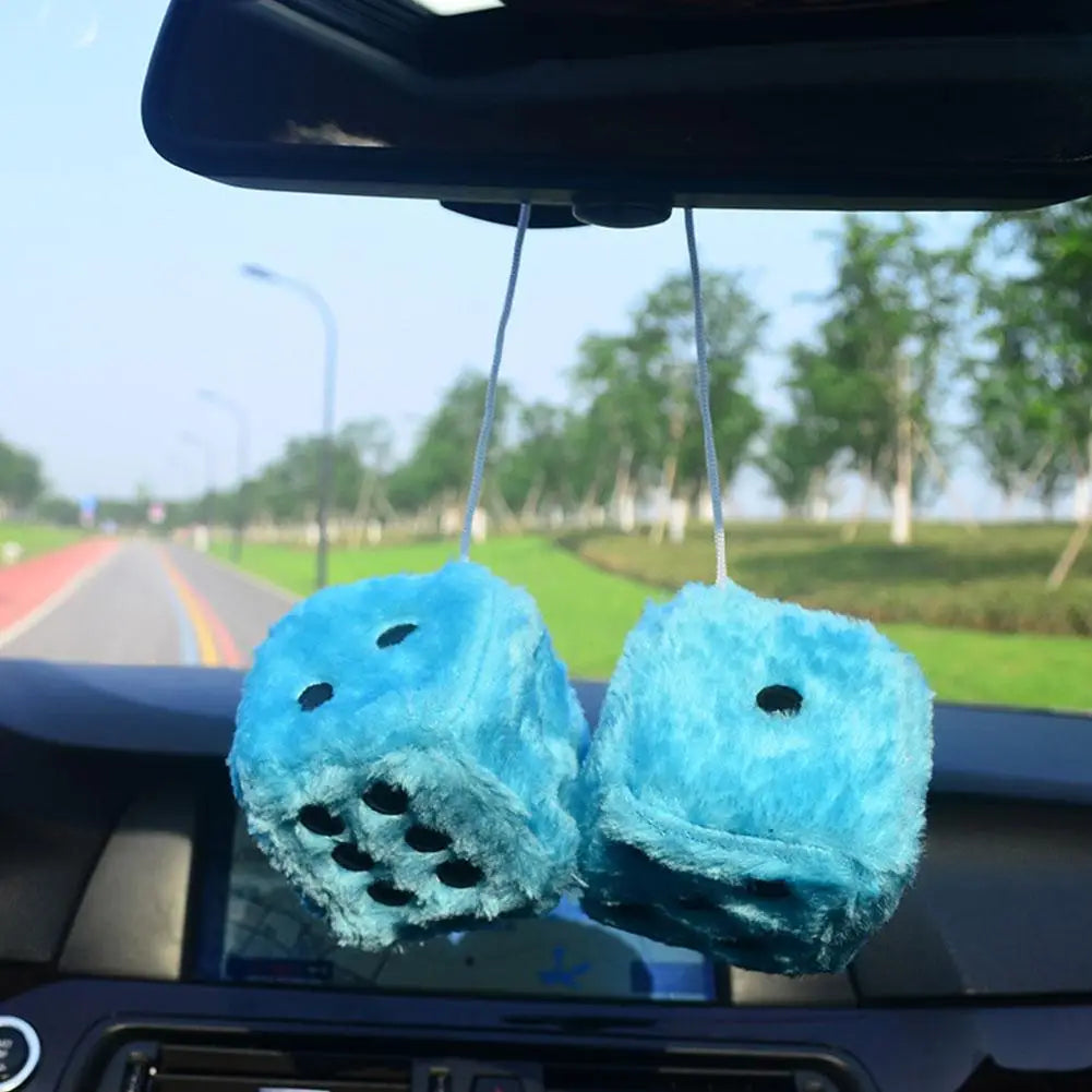 Big Long Hair Hot Stamping Dot Dice Plush Toy Cube Pendant Car Ornament Sieve Premium Automotive Accessory