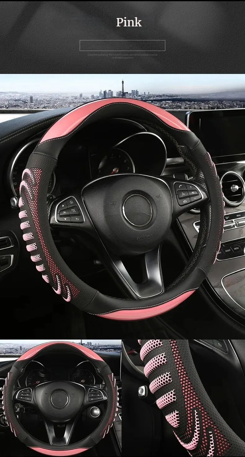 Three-dimensional Honeycomb Steering Wheel Cover Durable Leather Cover