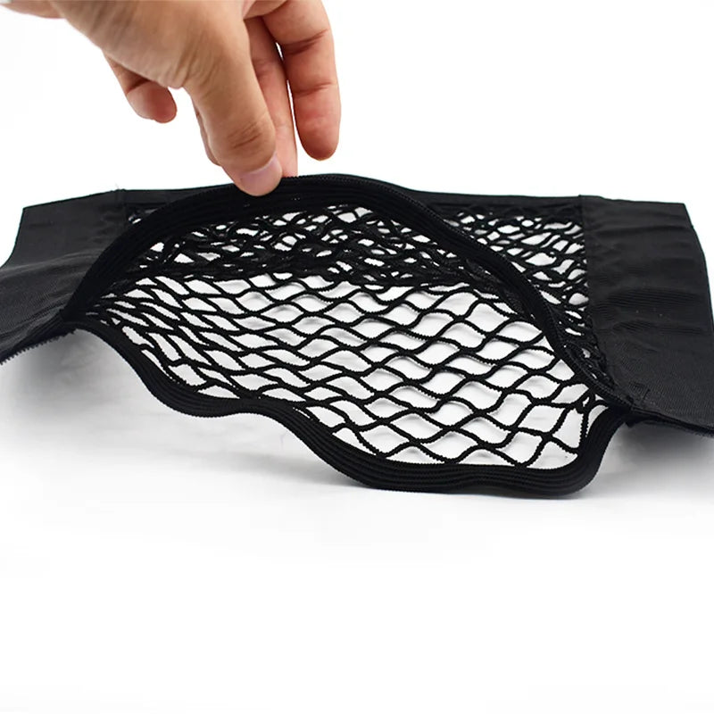 Car Seat Back Organizer Trunk Net Mesh Pocket Elastic String Magic Sticker