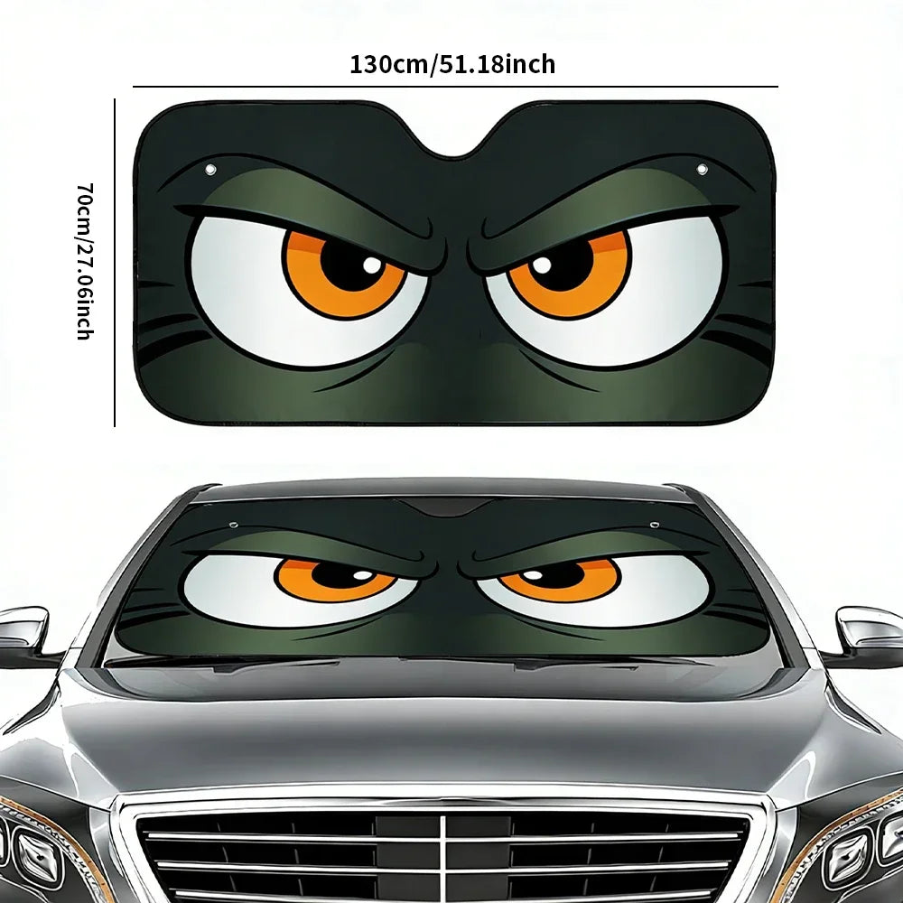Cartoon Angry Eyes Car Windshield Sun Shade 51.1 Inches Universal Car Sun Visor