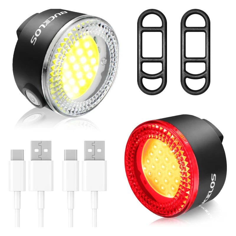 BUCKLOS COB Bike Taillights Headlight USB Rechargeable Bicycle Safety Warning Light MTB LED Front Rear Lantern Cycling Lamp Set