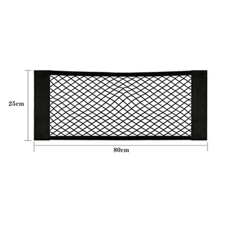Car Seat Back Organizer Trunk Net Mesh Pocket Elastic String Magic Sticker