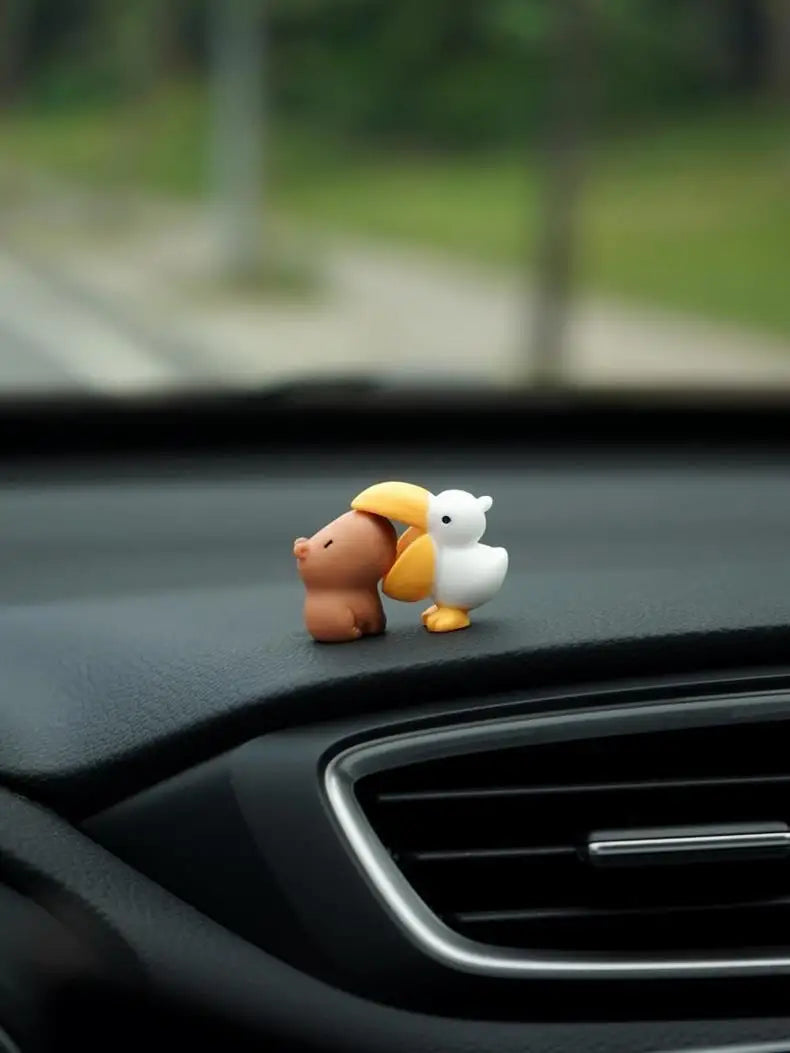 Cute Cartoon Capybara With Duck Mini Car Dashboard Ornament No Eating Colleagues Premium Automotive Accessory