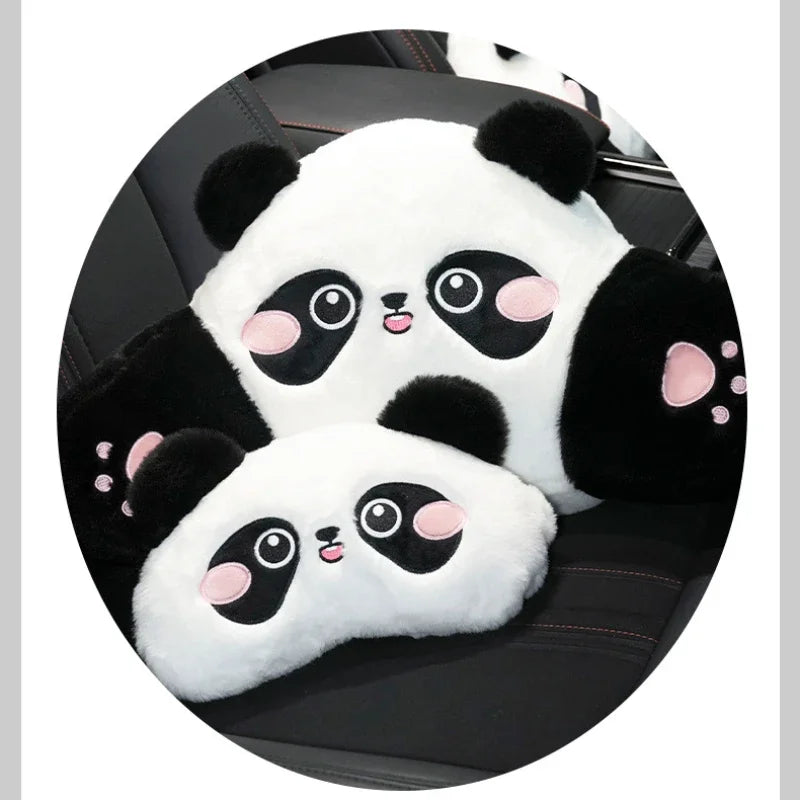 Car Headrest Neck Protection Pillow Cute Plush Panda Backrest in the Lumbar