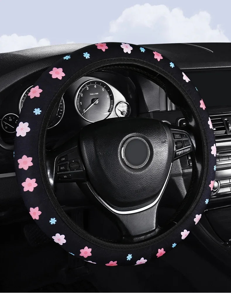 Car Steering Wheel Cover Flowers Print Anti-slip Universal Auto Steering Wheel
