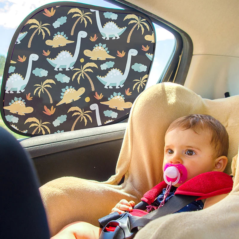 Car Sun Shade For Windows Cartoon Dinosaur Design, Cling on Keep Kids Cool