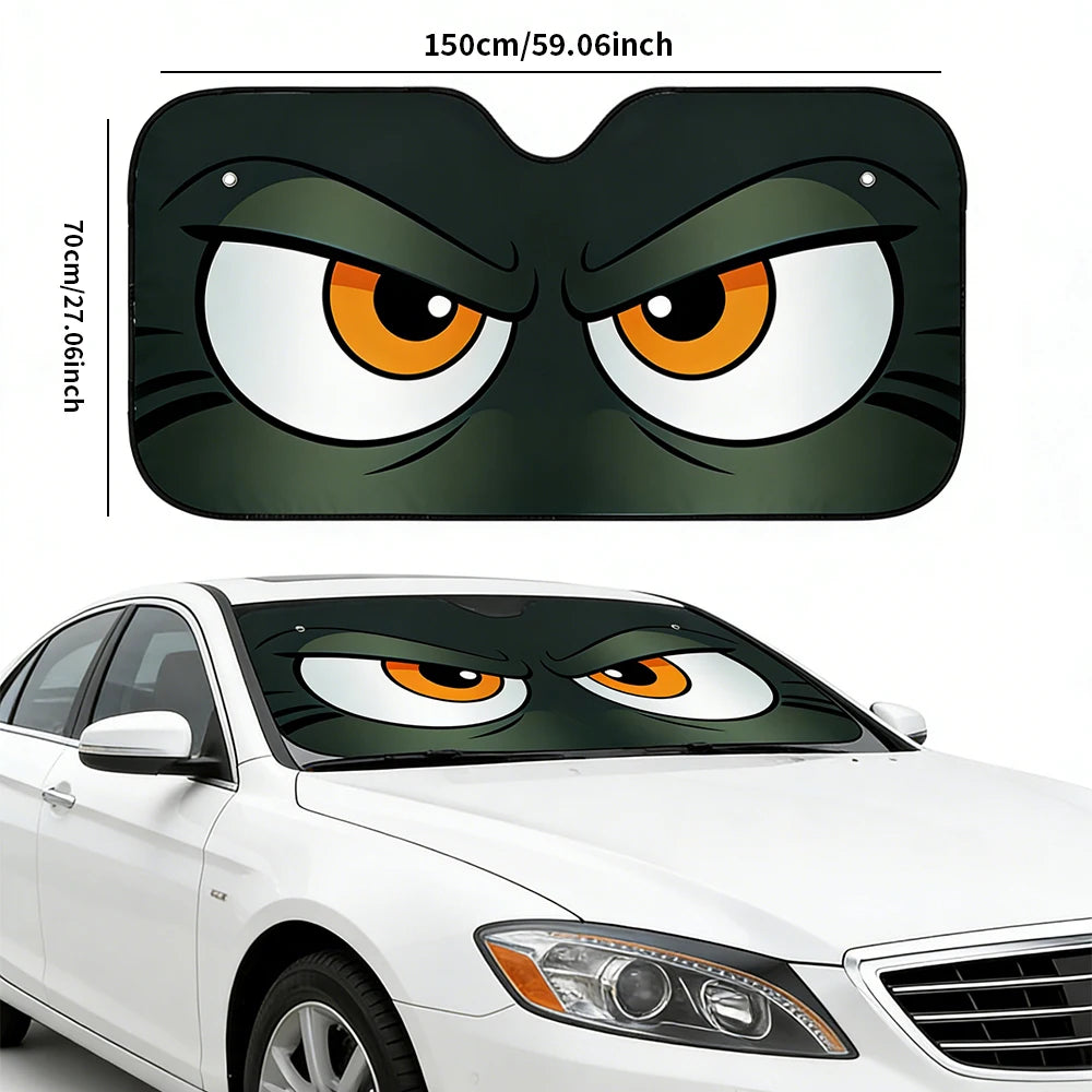 Cartoon Angry Eyes Car Windshield Sun Shade 51.1 Inches Universal Car Sun Visor