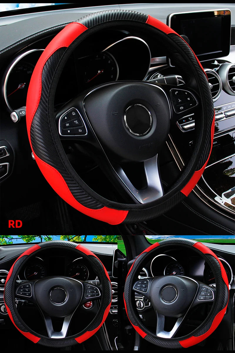 Car Steering Wheel Cover Breathable Anti Slip PU Leather Steering Covers