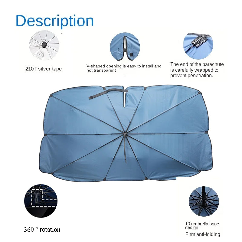 Car Sunshade Windshield Umbrella with 360° Rotation Bendable Handle Front Window
