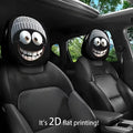 2 PCS Car Headrest Cover Grey Hat Cartoonish and Funny Smiling Face Printing