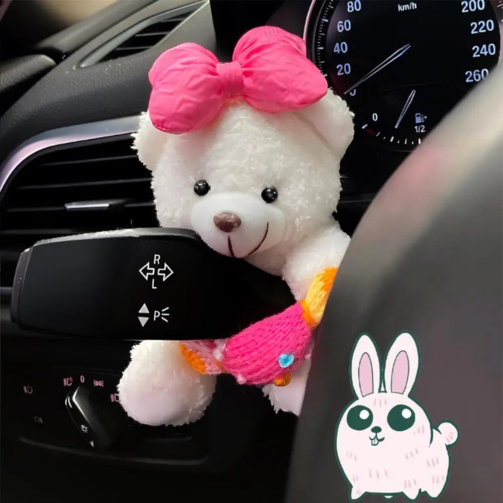 Cute Bear Car Gear Shift Decoration Plush Doll Turn Signal Wiper Rearview Mirror Premium Automotive Accessory