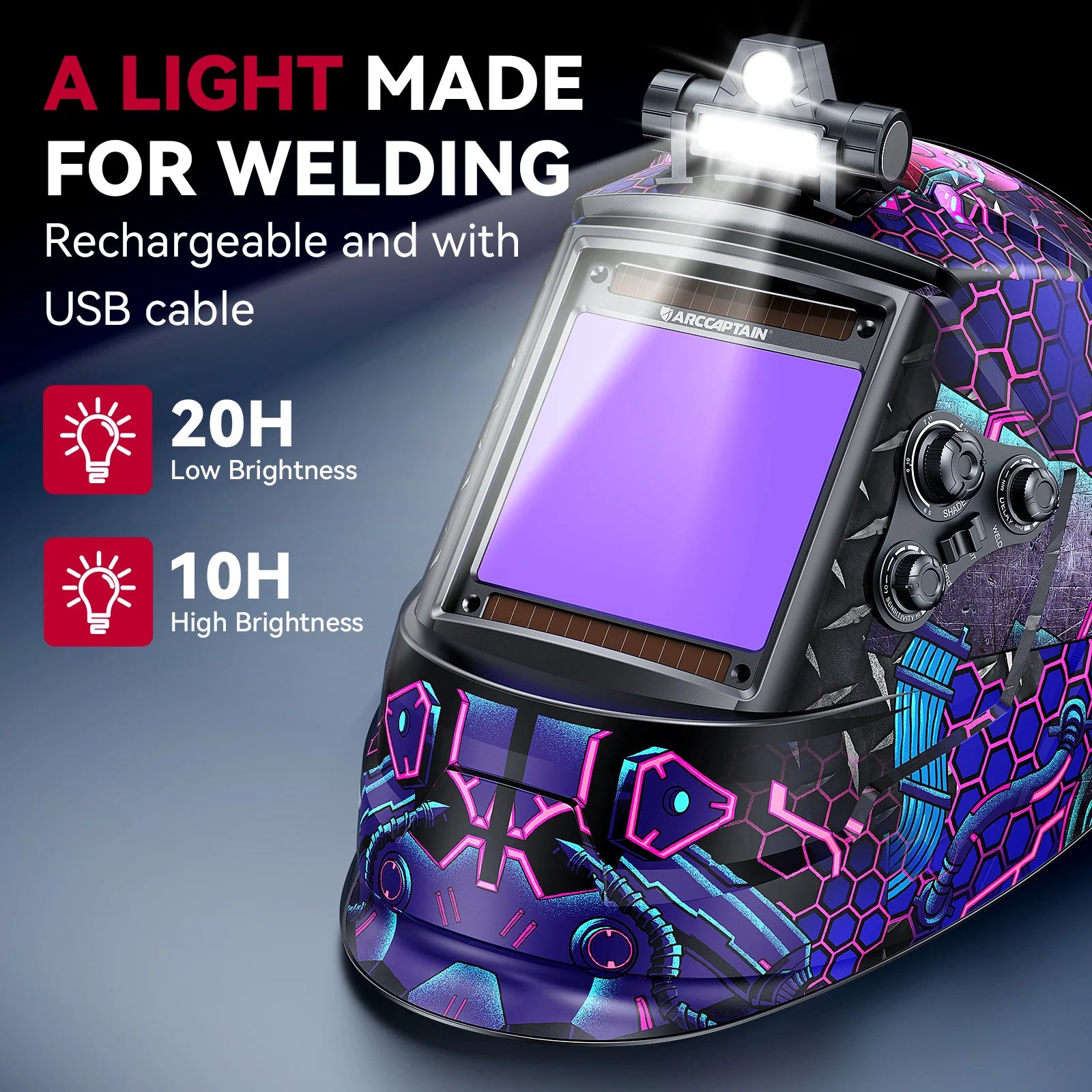 ARCCAPTAIN Welding Mask 4 Arc Sensor Auto Darkening Welding Helmet Large Viewing 3.94" x 3.66" TRUE Color 1/1/1/1 Welder Hood