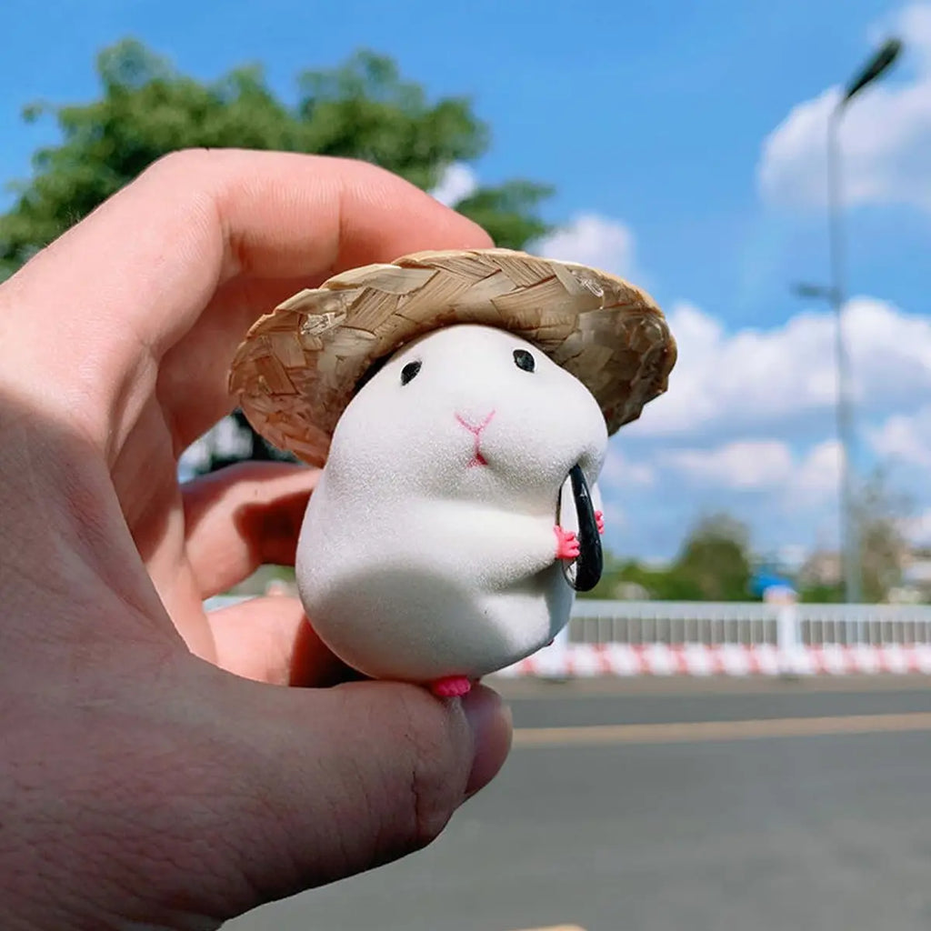 Cute Hamster with Straw Hat Car Ornament,Car Decoration Auto Interior Dashboard Premium Automotive Accessory