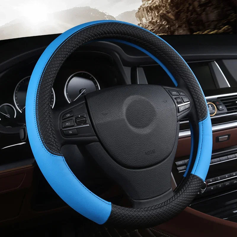Leather Car Steering-wheel Cover 37CM-38CM Car-styling Interior Accessories