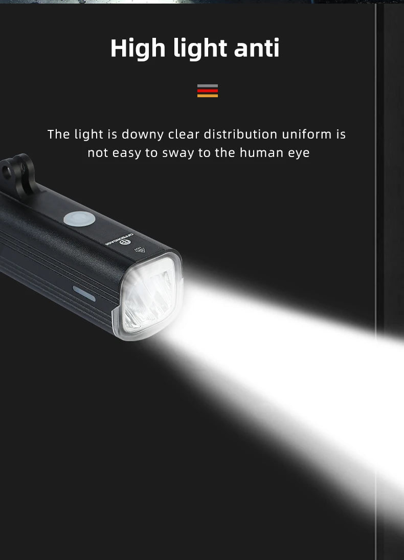 OFFBONDAGE Bike Front Light Rainproof USB Rechargeable Bicycle Light 1000LM Cycling Headlight LED 4800mAh Flashlight Bike Lamp