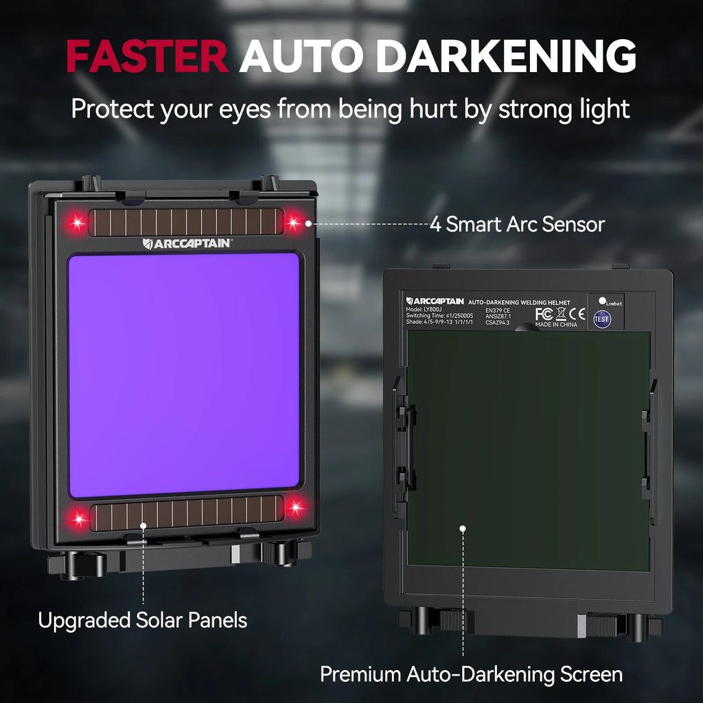 ARCCAPTAIN Auto Darkening Welding Helmet 1/1/1/1 Large Viewing 4 Arc Sensor Solar Power Welding Mask For ARC MIG MAG TIG CUT