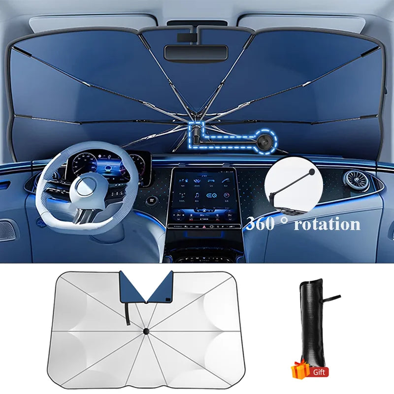 Car Sunshade Windshield Umbrella with 360° Rotation Bendable Handle Front Window