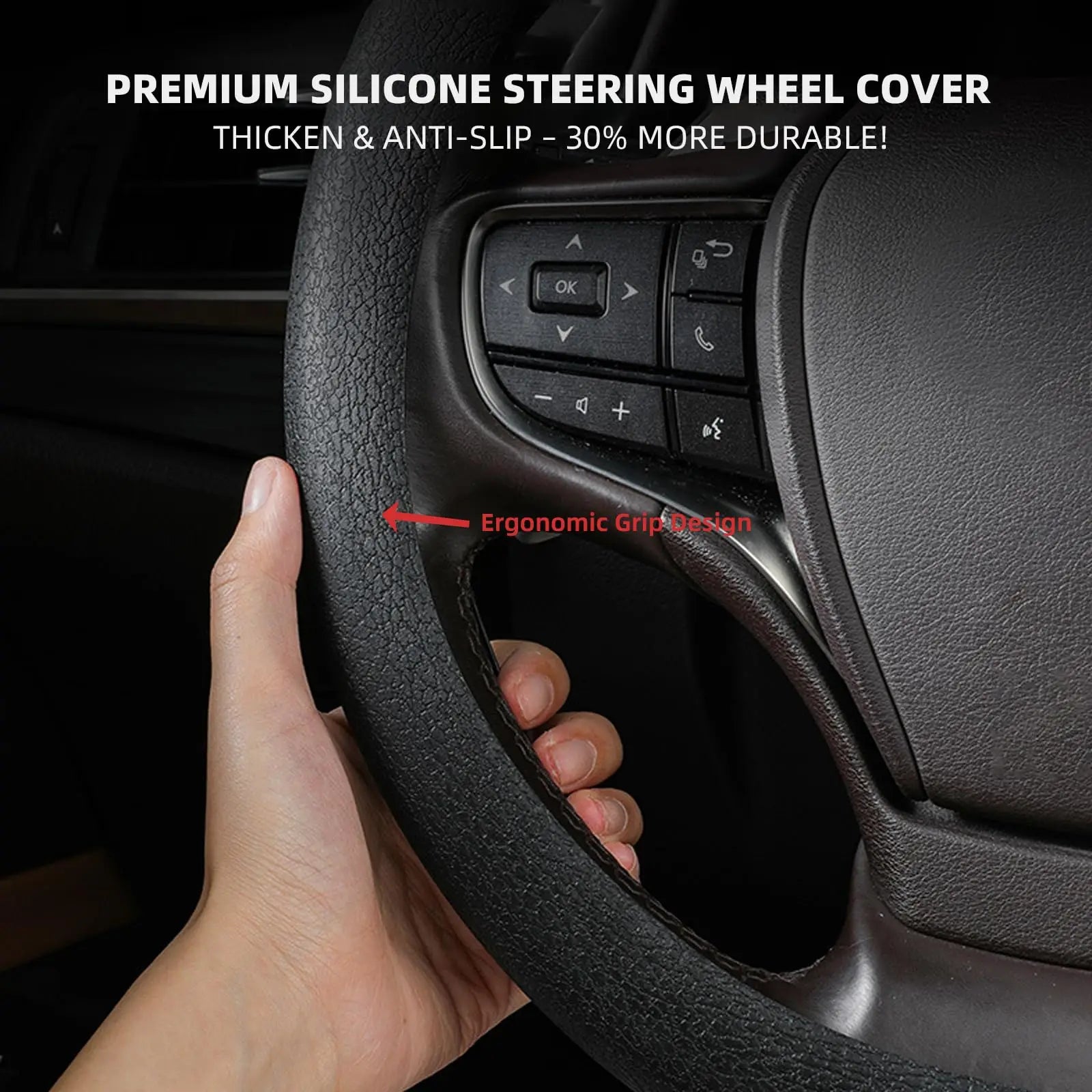 Black Steering Wheel Cover Anti-Slip Silicone - Universal Fit, Soft Fits Most Ve