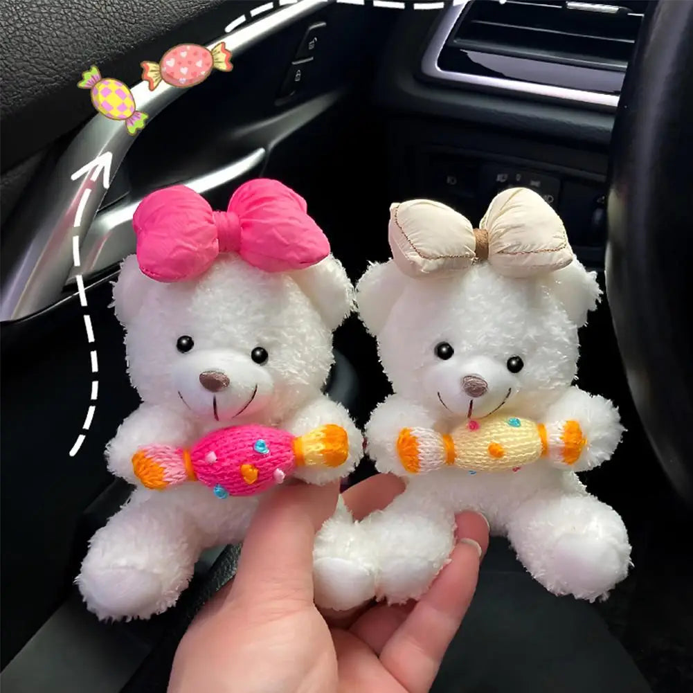 Cute Bear Car Gear Shift Decoration Plush Doll Turn Signal Wiper Rearview Mirror Premium Automotive Accessory