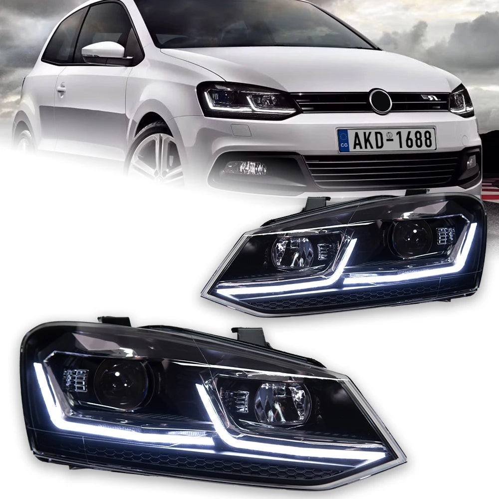 AKD LED Car Lights for VW Polo Headlight  2011-2017 Volkswagen Vento LED Projector Lens Head Lamp DRL Hid Head Lamp Bi Xenon Beam Accessories