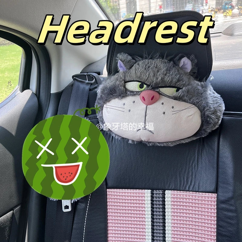 Cute Lucifer Cat Headrest Seat Belt Cover Cartoon Stuffed Anime Cinderella Bad